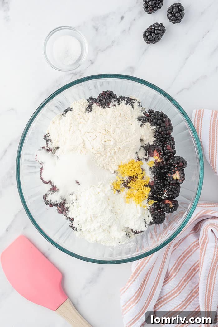 Blackberry crumble ingredients.