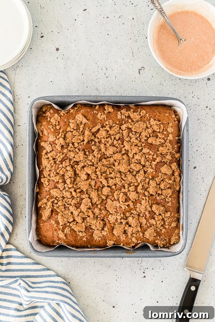 Chai coffee cake baking in the oven