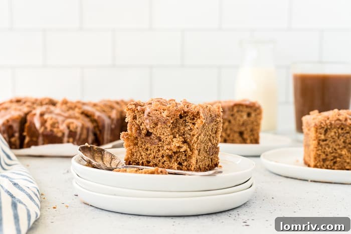 A slice of chai coffee cake on a plate