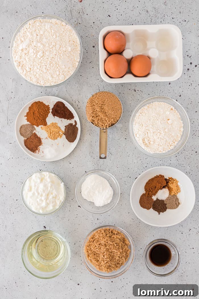 Ingredients for Chai Coffee Cake laid out