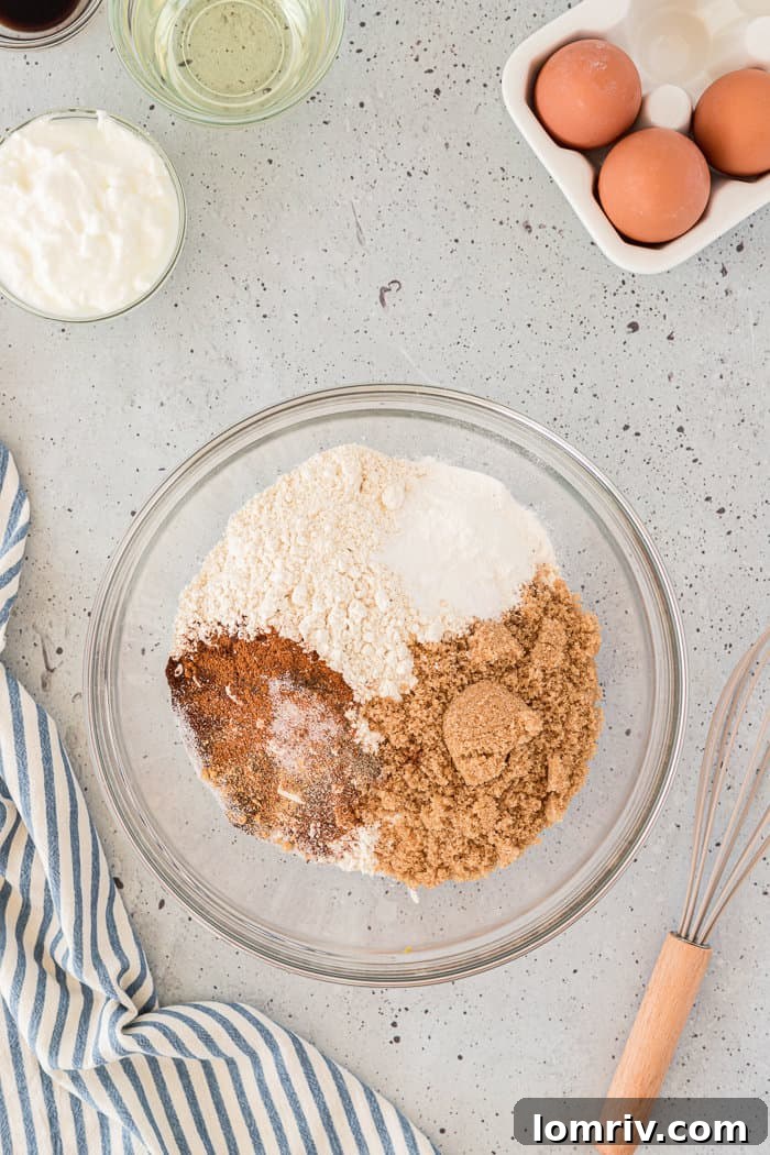 Whisking dry ingredients for chai coffee cake