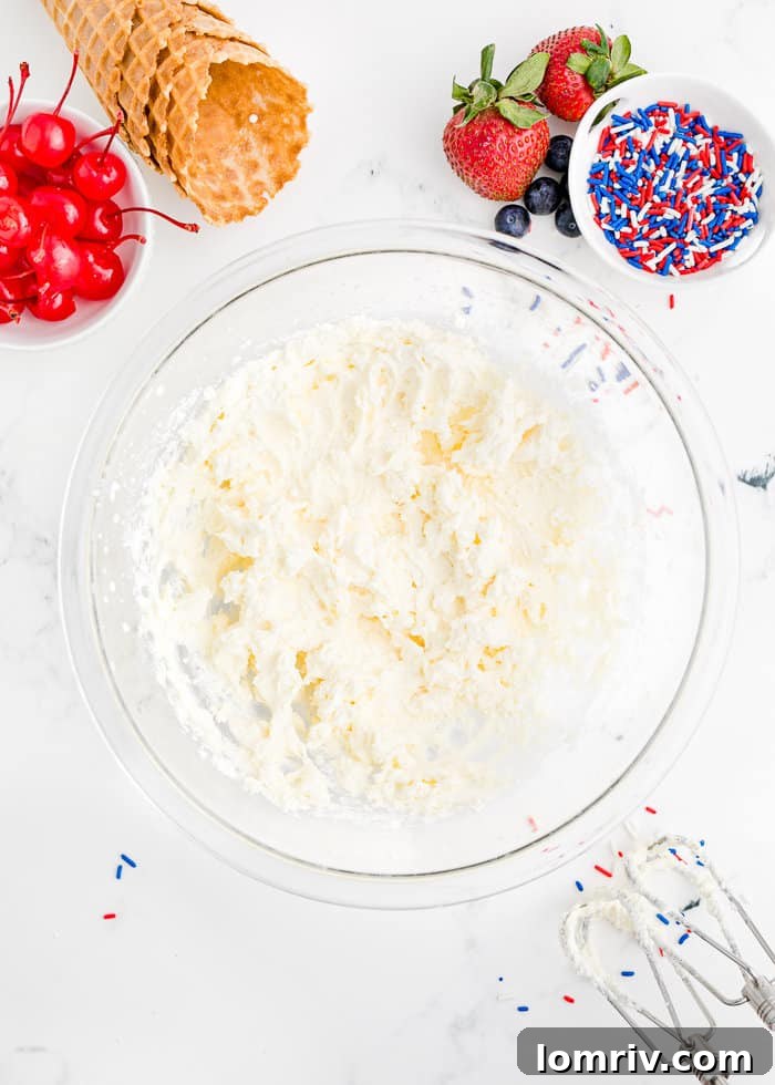 Cheesecake whipped cream mixture, fluffy and ready for piping.