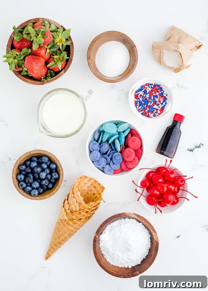 All ingredients laid out for making Cheesecake Stuffed Waffle Cones.