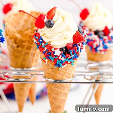 cheesecake stuffed waffle cones in a cone holder