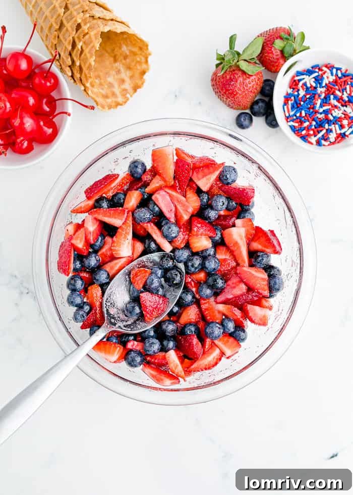 Another perspective of the fresh berry mixture.