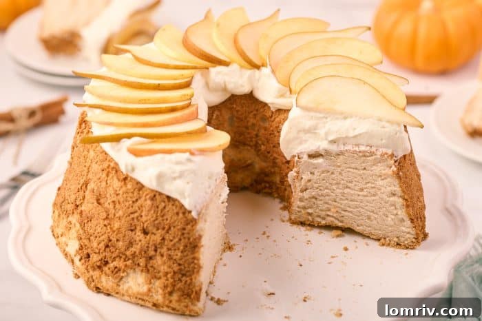Pumpkin spice angel food cake on a cake platter.