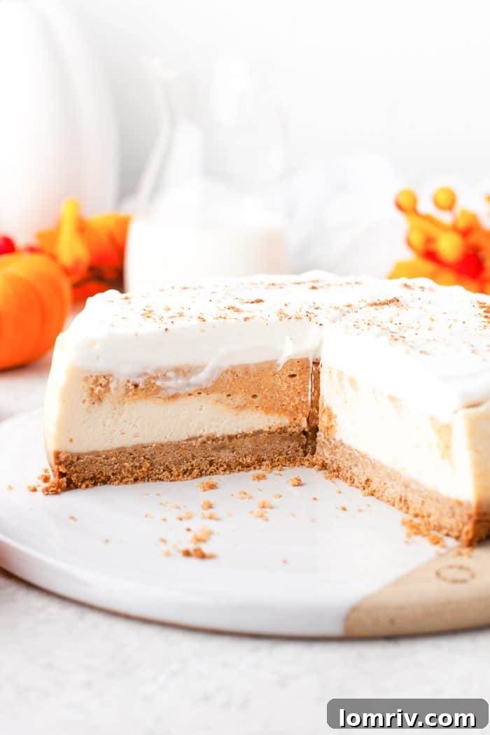Inside of a instant pot pumpkin cheesecake.