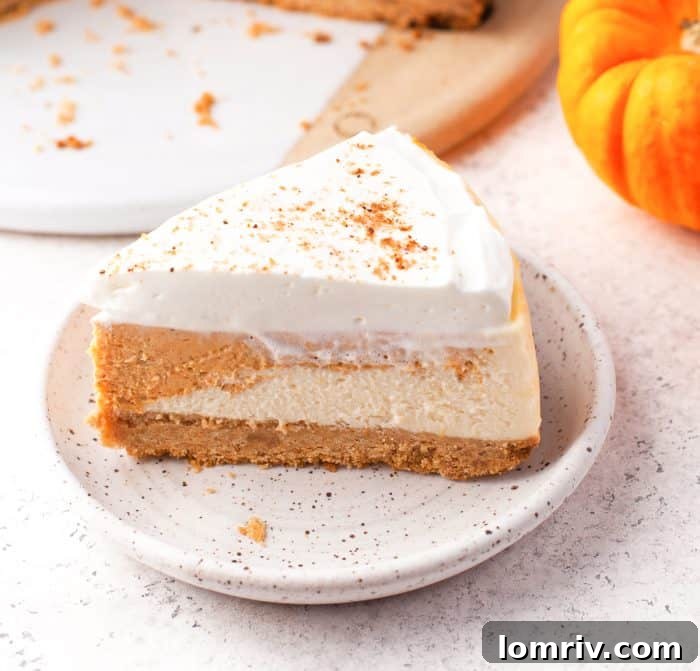 A slice of instant pot pumpkin cheesecake.