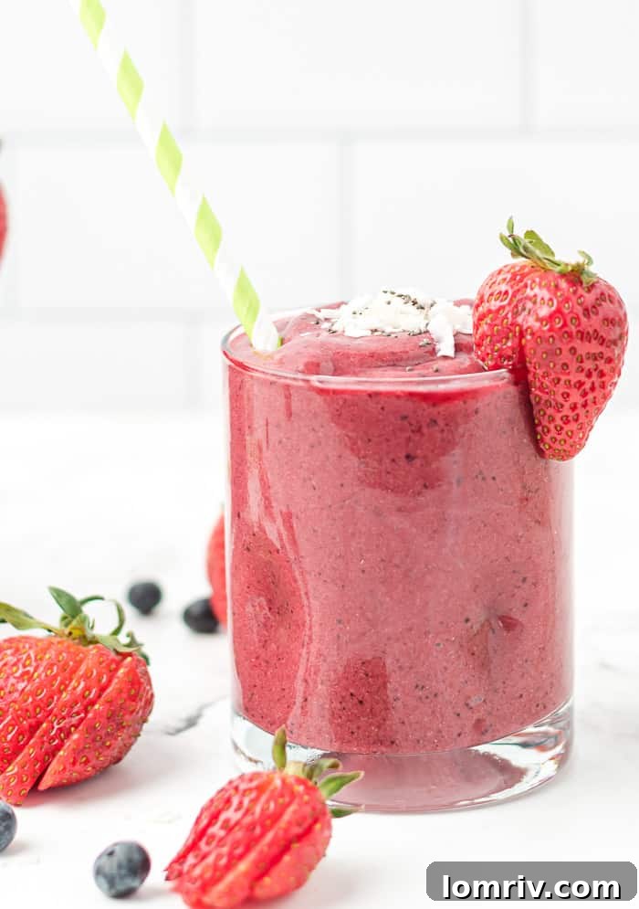 Delicious Very Berry Coconut Chia Smoothie with fresh fruit