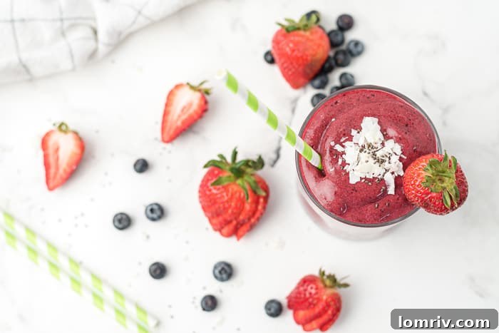 Close-up of the vibrant Very Berry Coconut Chia Smoothie