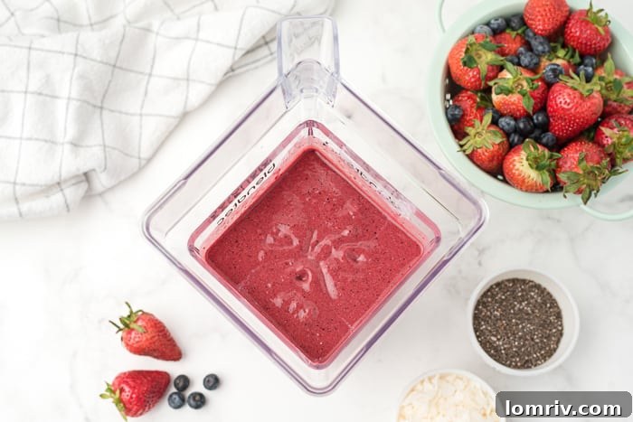 Close-up of Very Berry Coconut Chia Smoothie in a glass