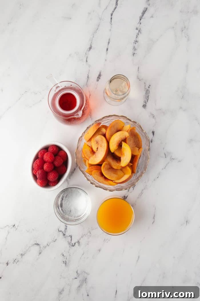 Ingredients needed to make peach sangria.