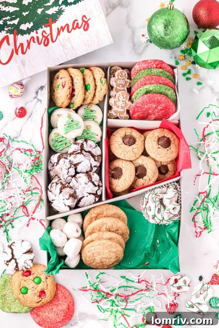 Another angle of the filled holiday cookie box.