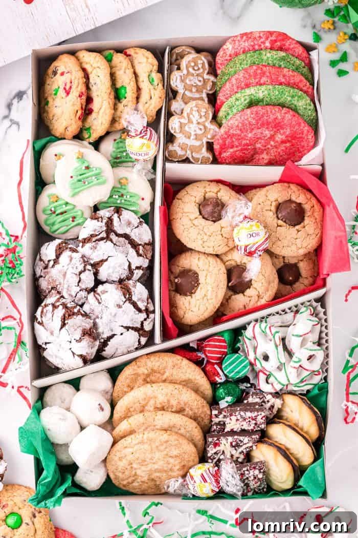 The final spread of homemade holiday cookies and candies.
