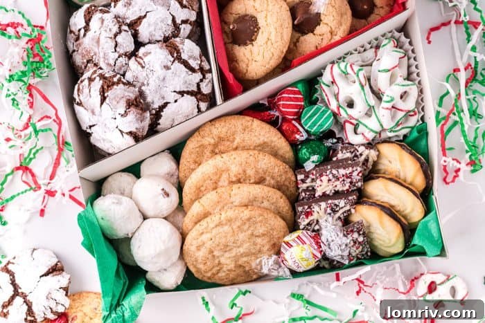 A holiday cookie box, freshly assembled and ready to be stored or gifted.