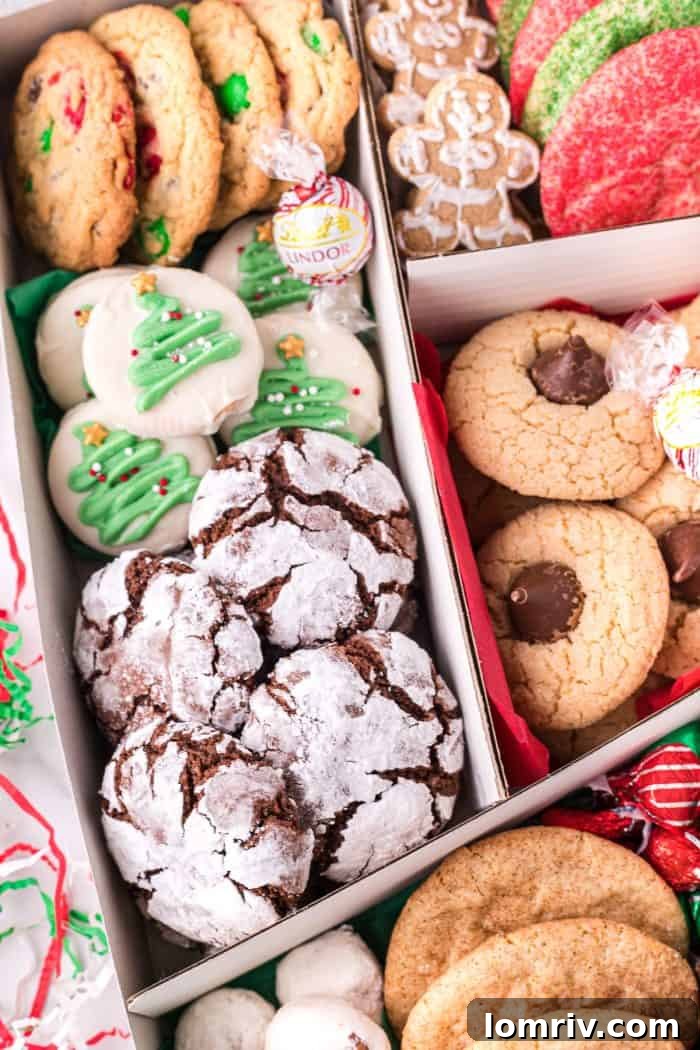 Holiday cookie box filled with cookies.