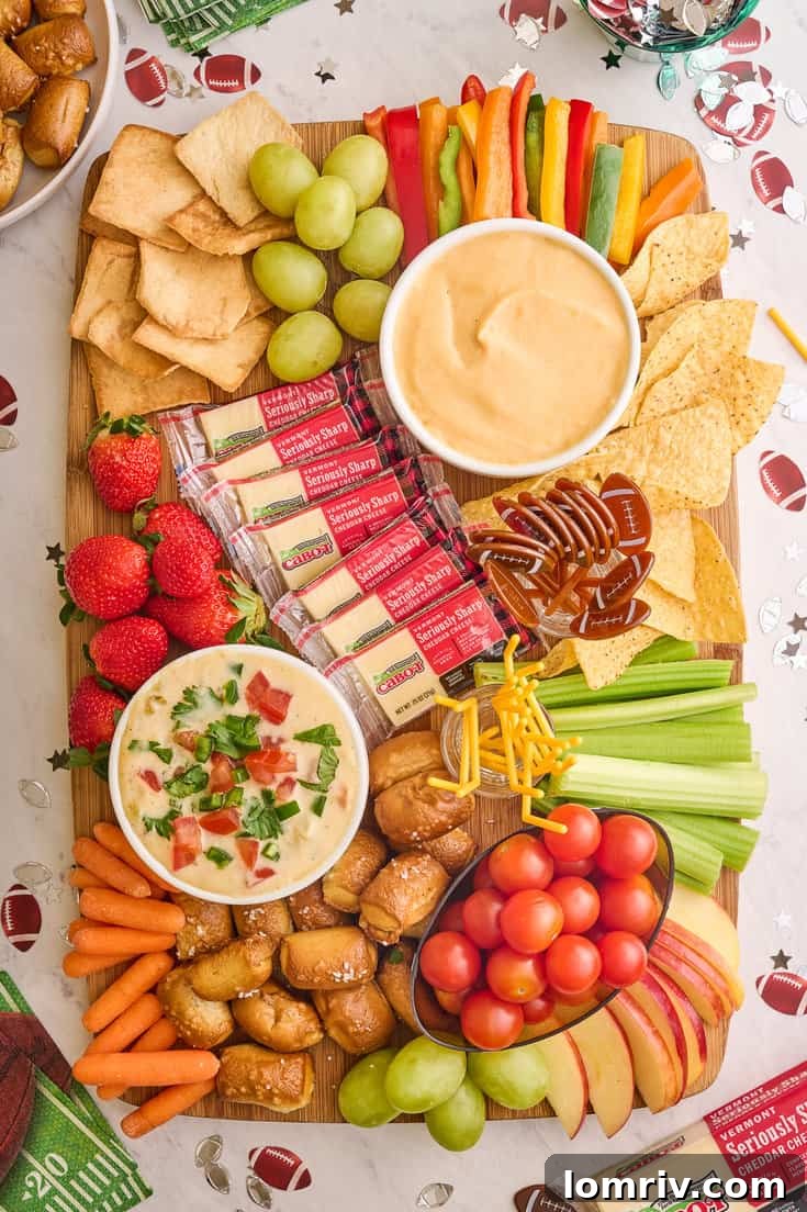 A beautifully arranged Game Day charcuterie board, ready for serving.