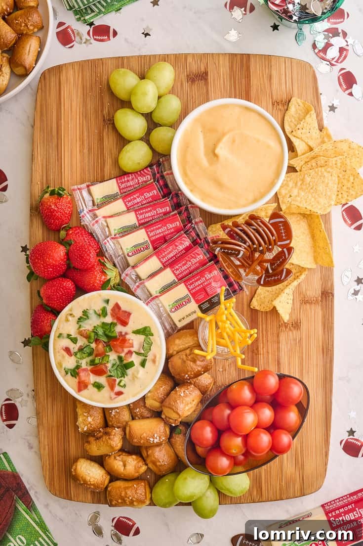 Demonstration of how to assemble a game day charcuterie board with various snacks.
