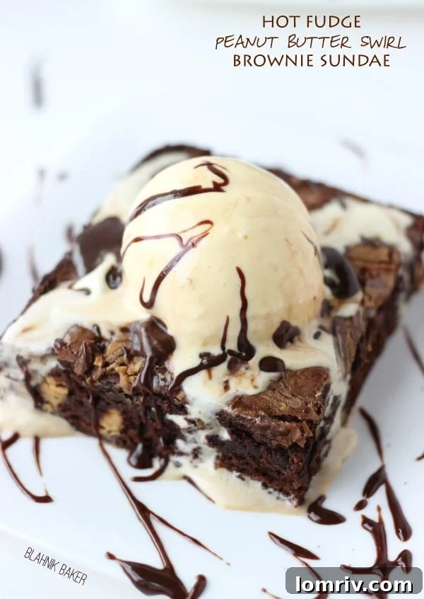 Decadent Hot Fudge Peanut Butter Swirl Brownie Sundae for Summer Celebrations