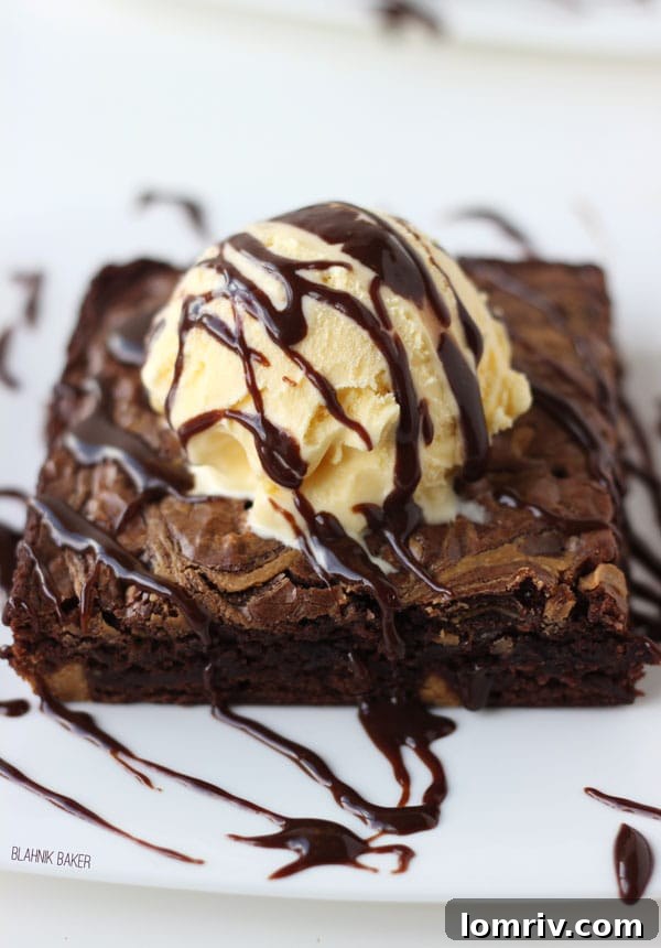 Another view of the Hot Fudge Peanut Butter Swirl Brownie Sundae
