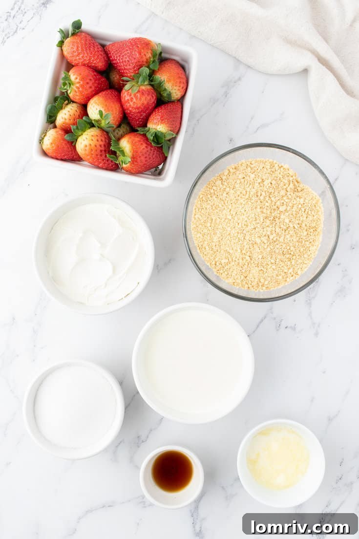 Strawberry cheesecake bar ingredients.