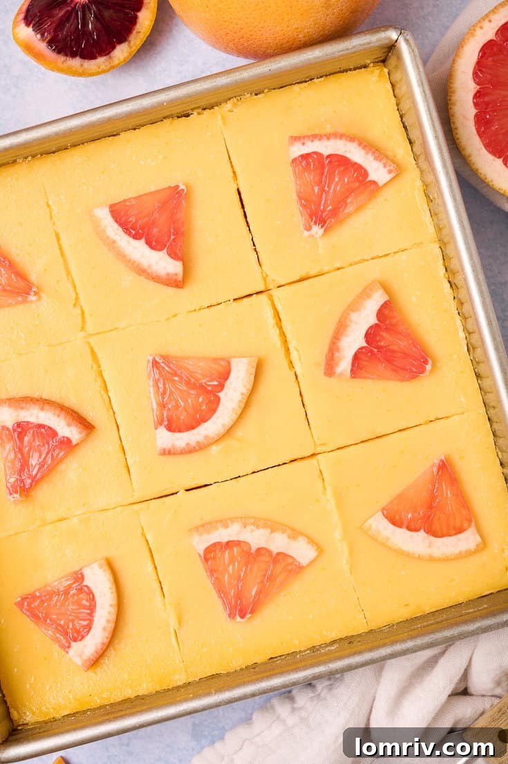 Grapefruit bars in a baking pan.