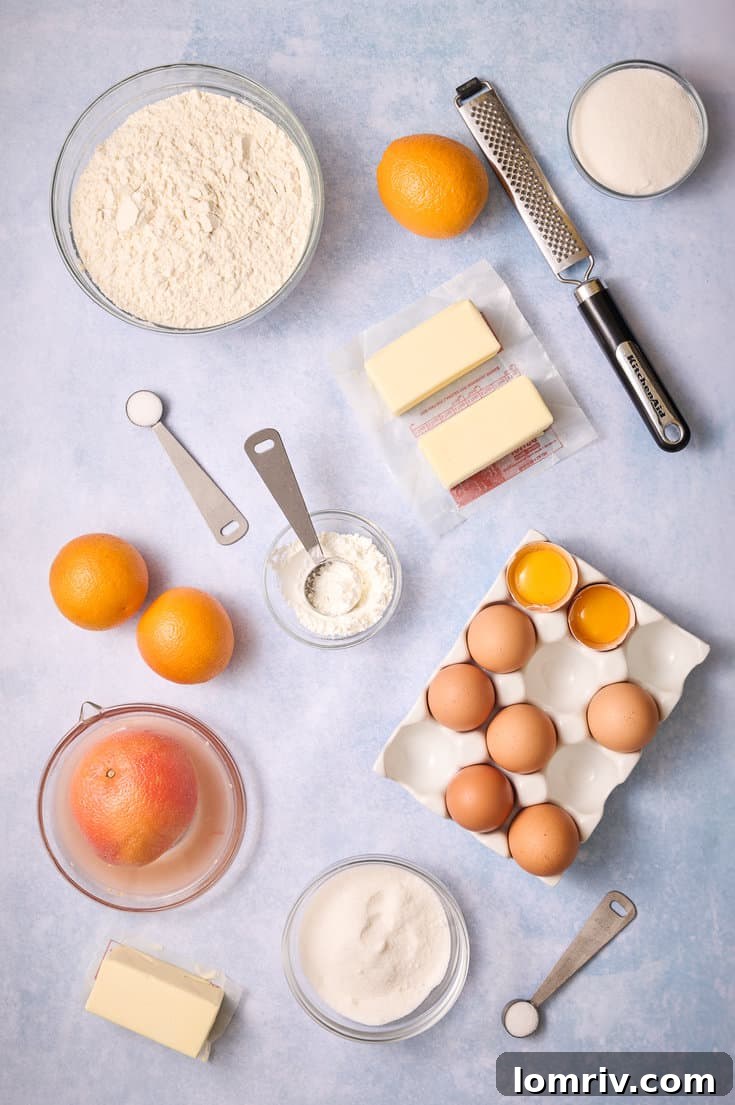 Grapefruit bar ingredients laid out.