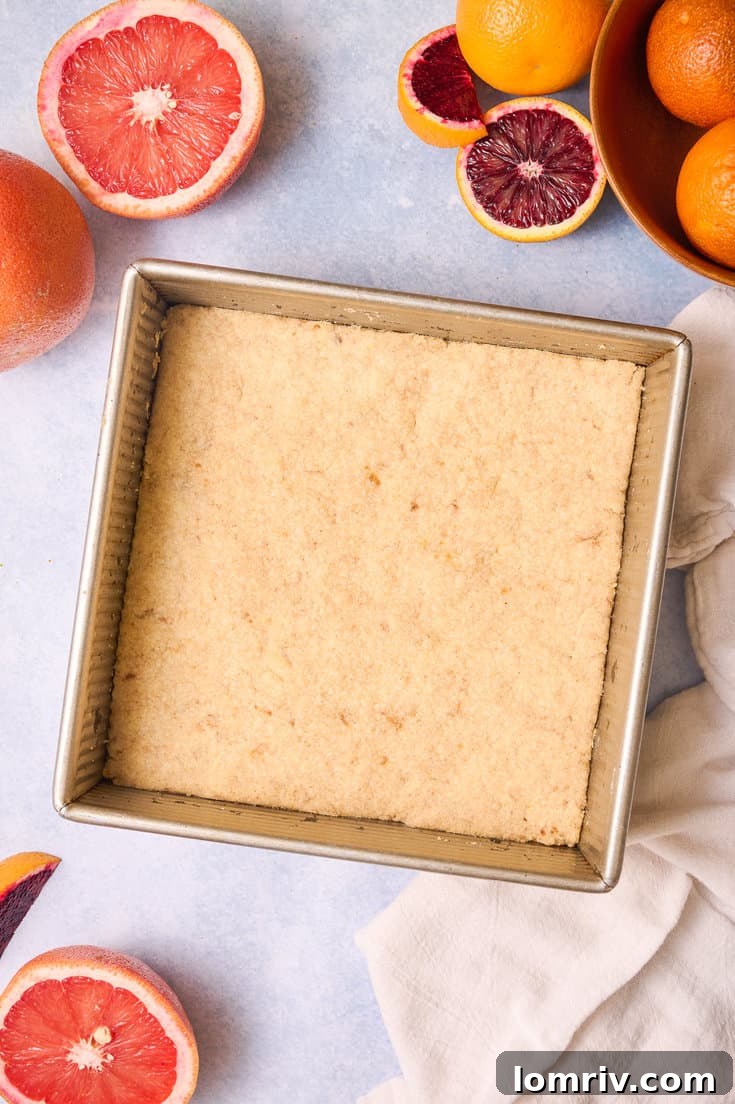 The baked crust for the grapefruit bars.