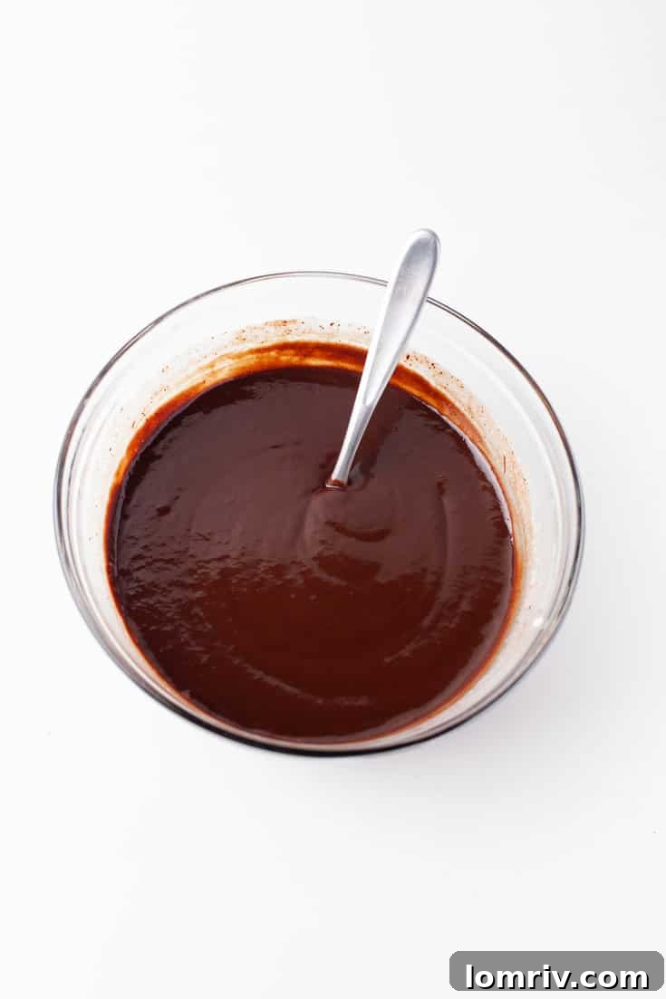 Close-up of the perfectly smooth and shiny chocolate ganache