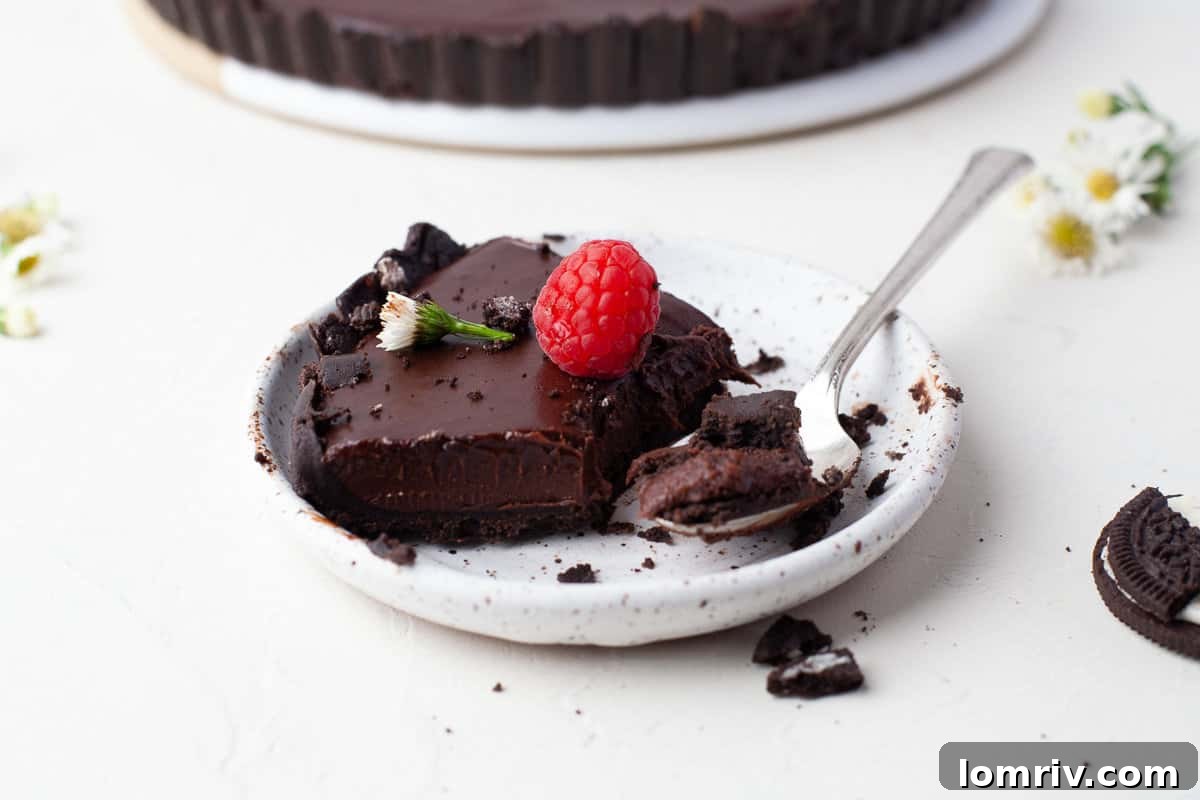 No-bake chocolate tart stored in an airtight container in the refrigerator