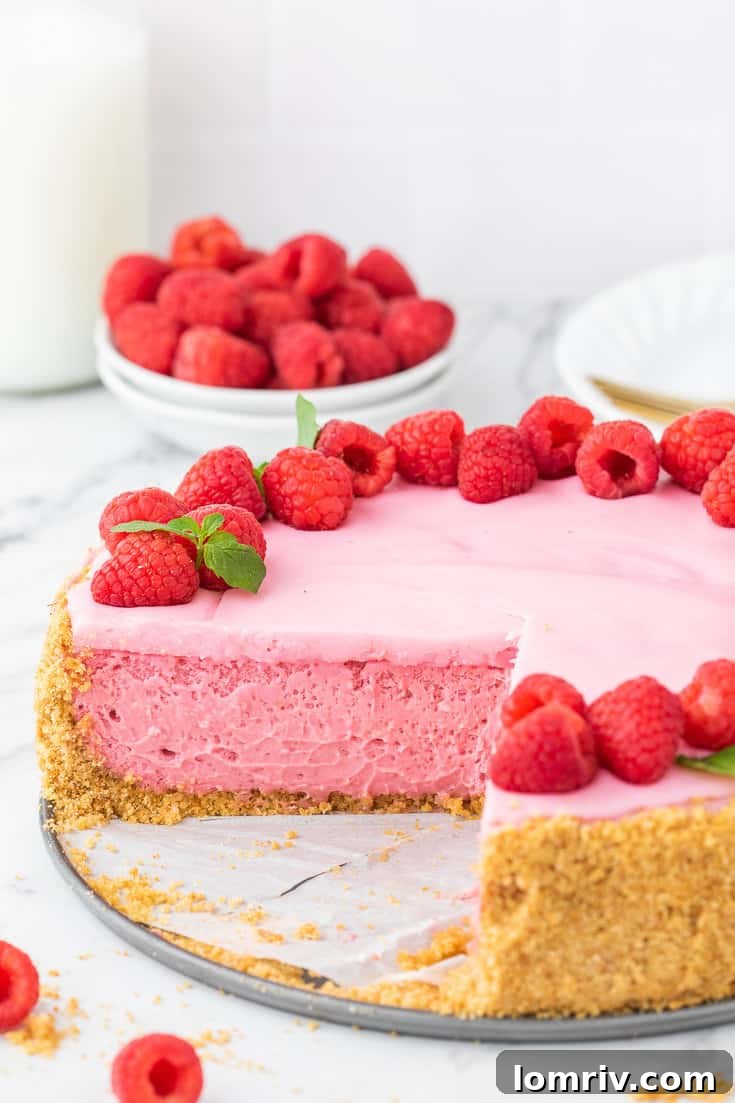 An array of delicious Raspberry Cheesecake slices beautifully arranged on a wooden serving board