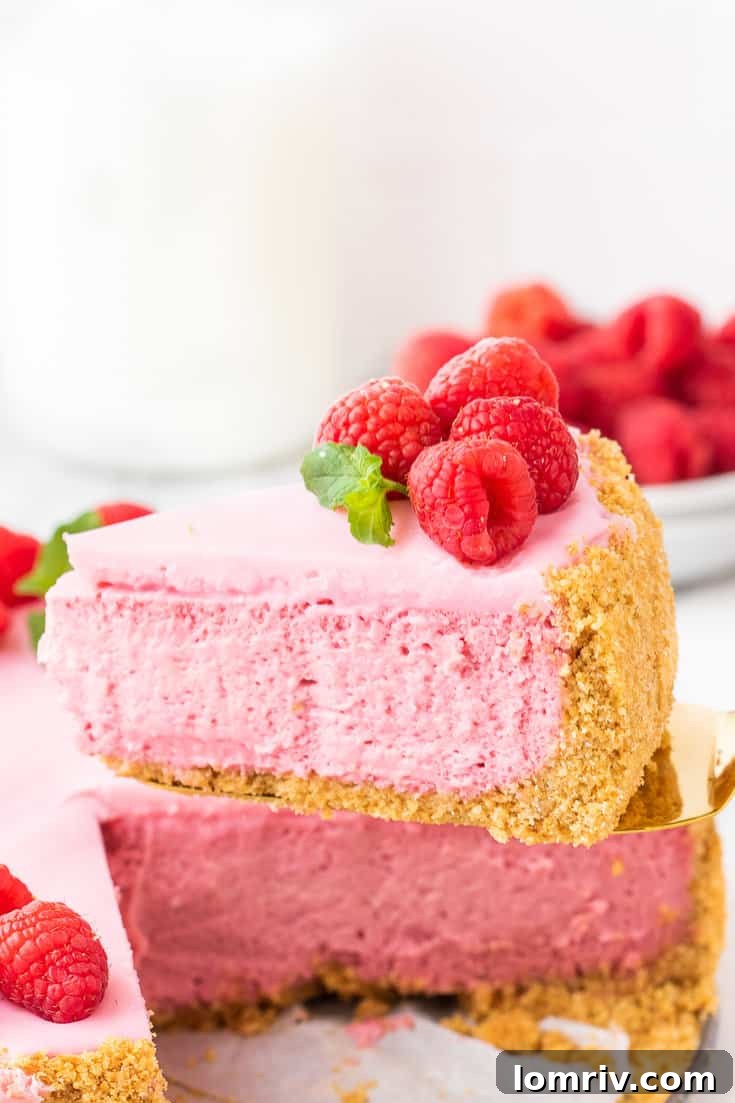 Close-up of the smooth, vibrant pink interior of a Raspberry Cheesecake