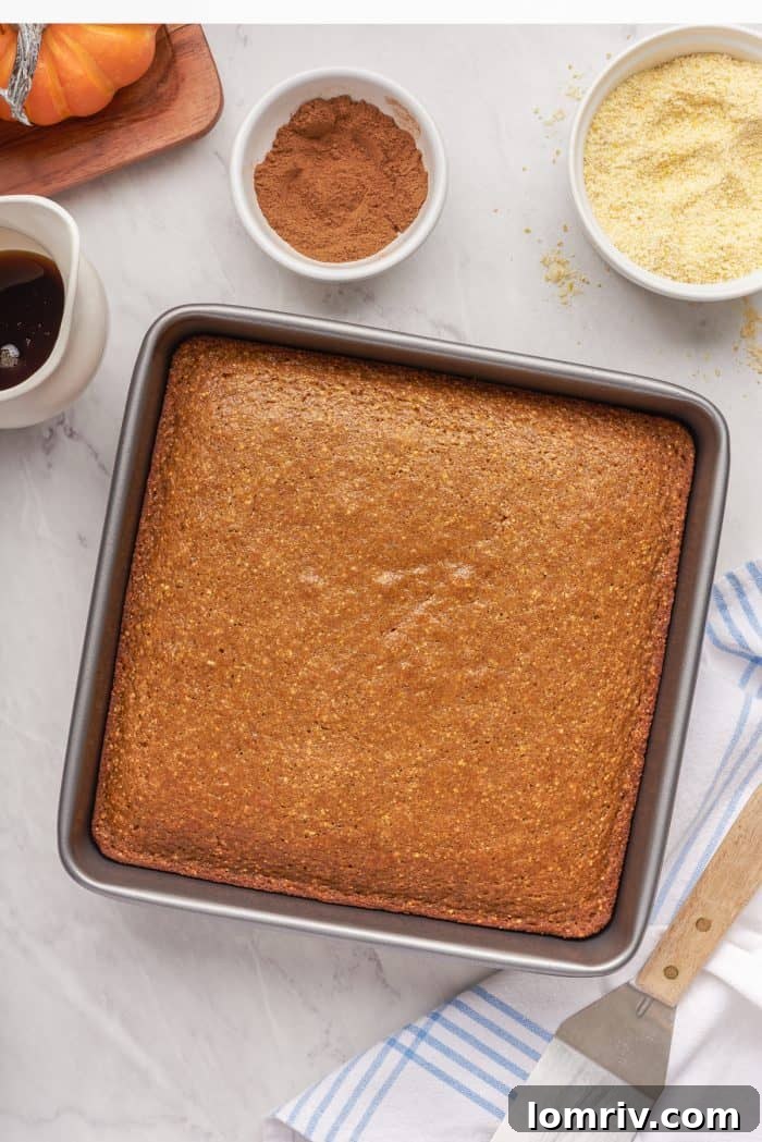 A baking pan with baked pumpkin cornbread.