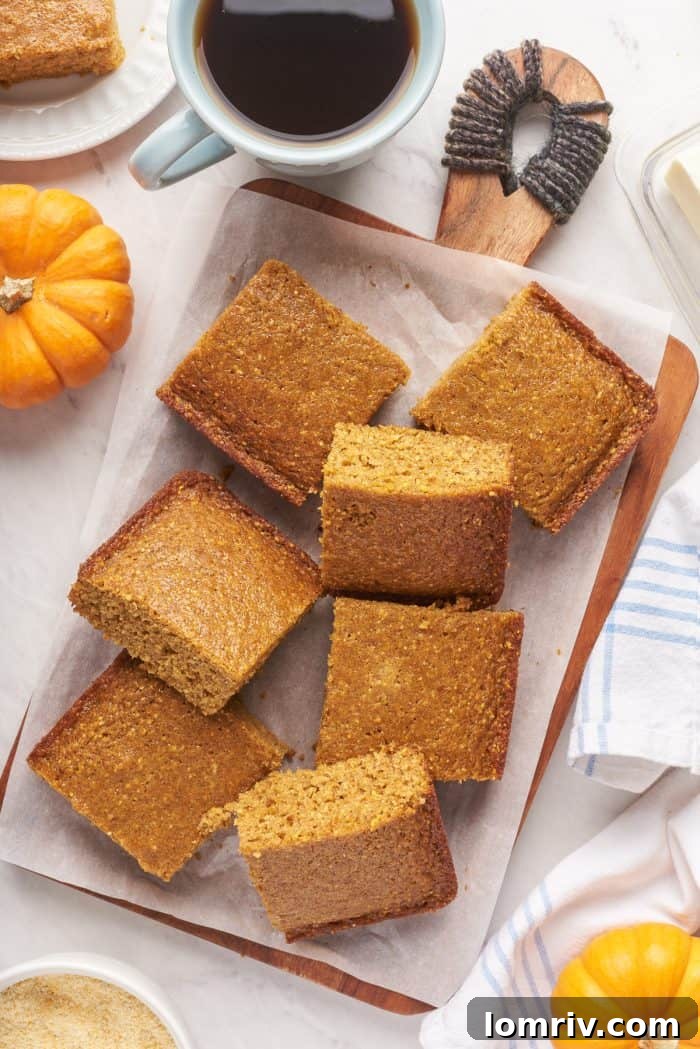 A tray with 7 slices of cornbread.