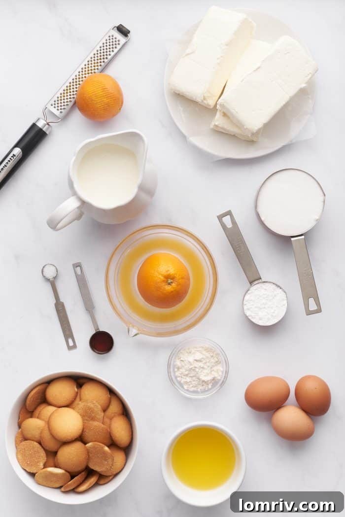 Bowls of meticulously prepped ingredients for making blood orange cheesecake.