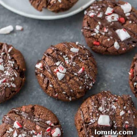 Rich double chocolate cookies generously topped with a chocolate glaze and crushed peppermint candy.