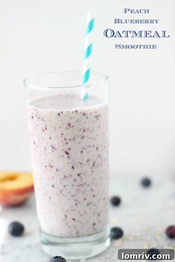 Peach Blueberry Oatmeal Smoothie - a healthy, vibrant, and delicious breakfast option