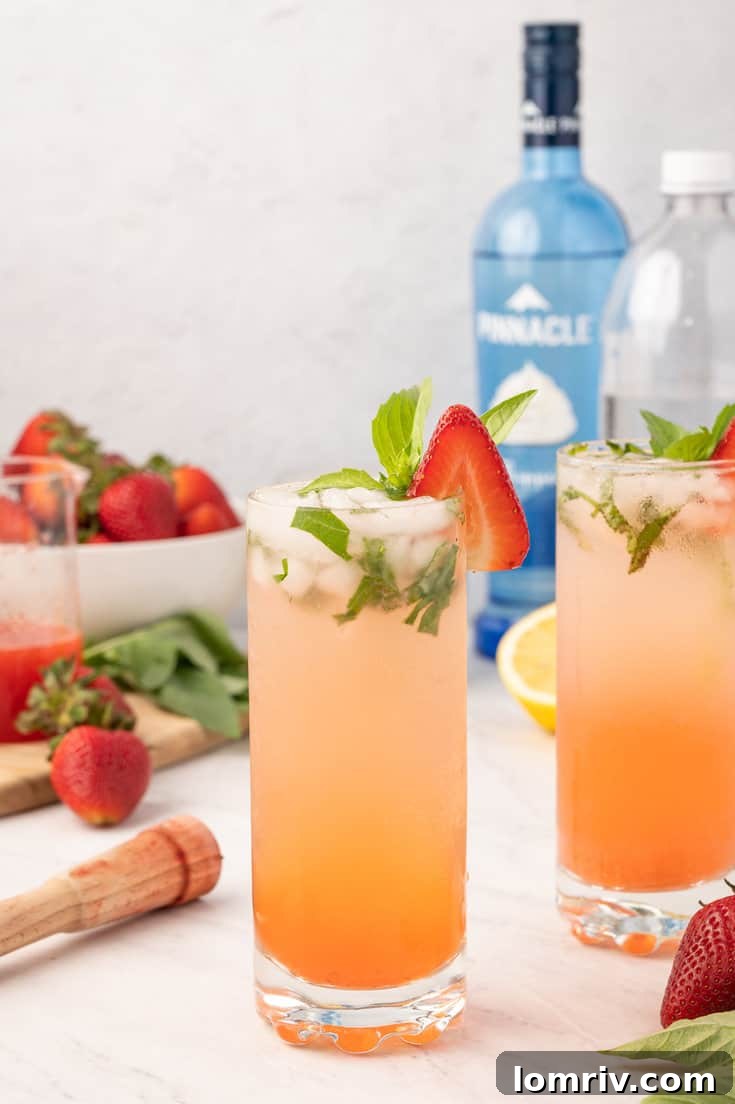 Multiple Strawberry Basil Sparklers ready to serve