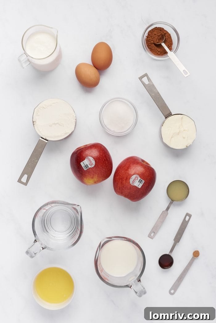 Bowls with ingredients for apple crepes. 