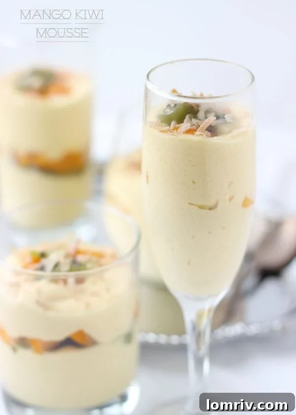 Lush mango kiwi mousse in a glass