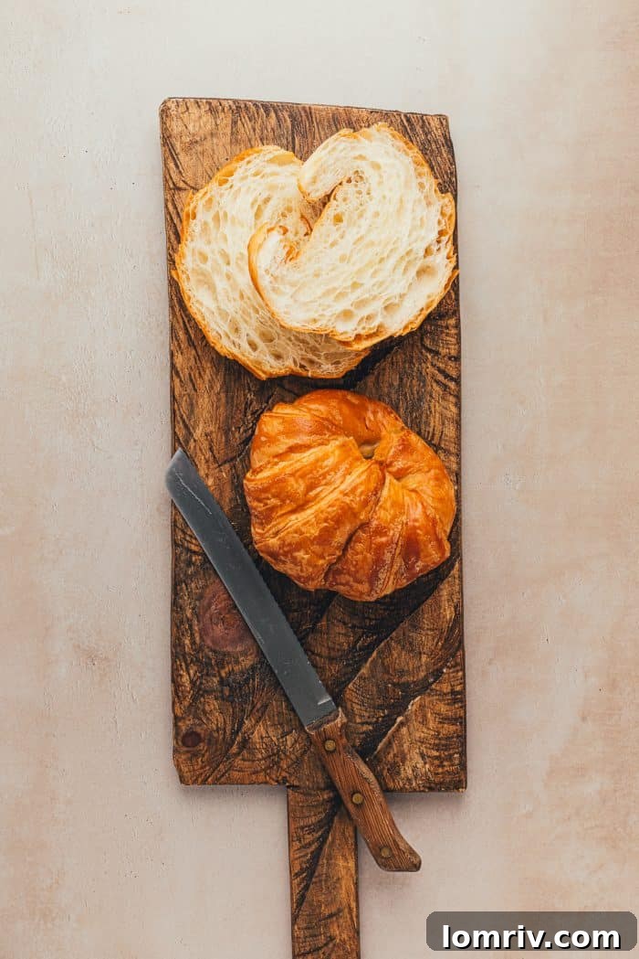 Croissants that have been sliced in half.