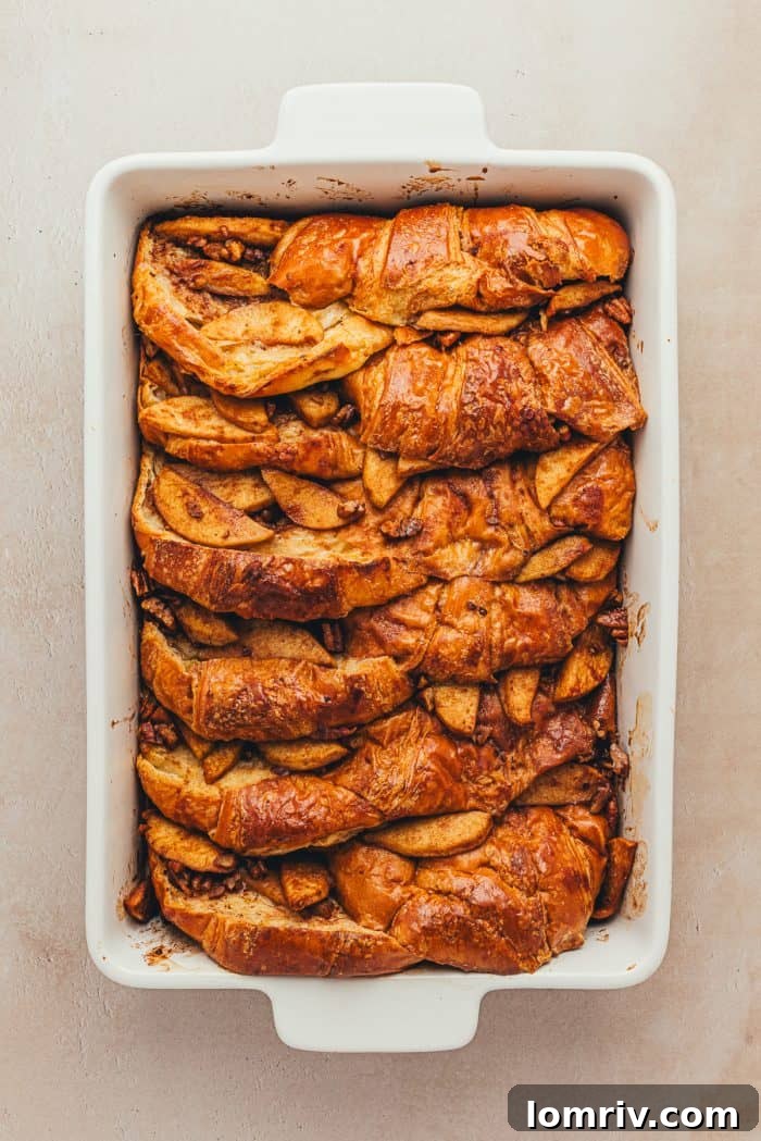 Baked apple french toast with croissants.