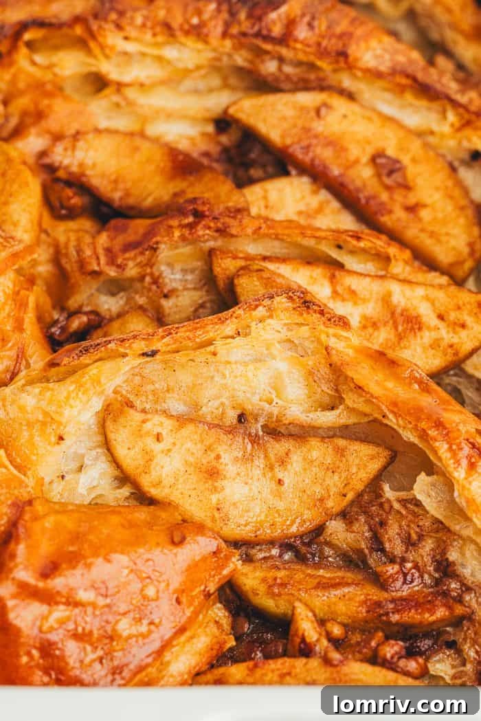 Up close of the apple pie filling in the french toast bake.