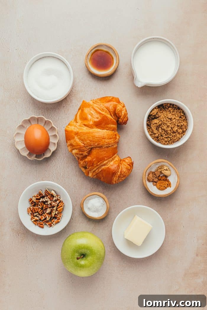 The ingredients to make apple pie french toast bake.