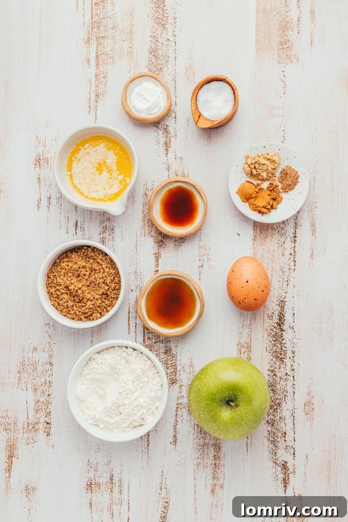The ingredients for apple pie blondies in bowls.