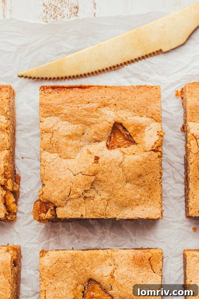Apple Pie Blondies sliced into bars.