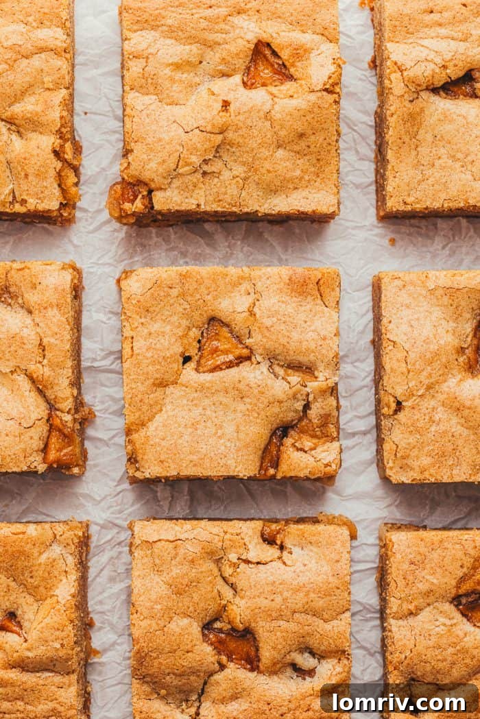 Apple Pie Blondies sliced into bars.