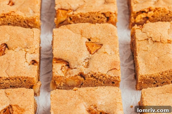 Apple Pie Blondies sliced into bars.