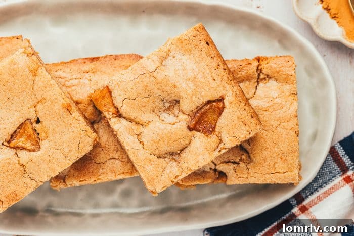 A platter with 4 Apple Blondies on it.