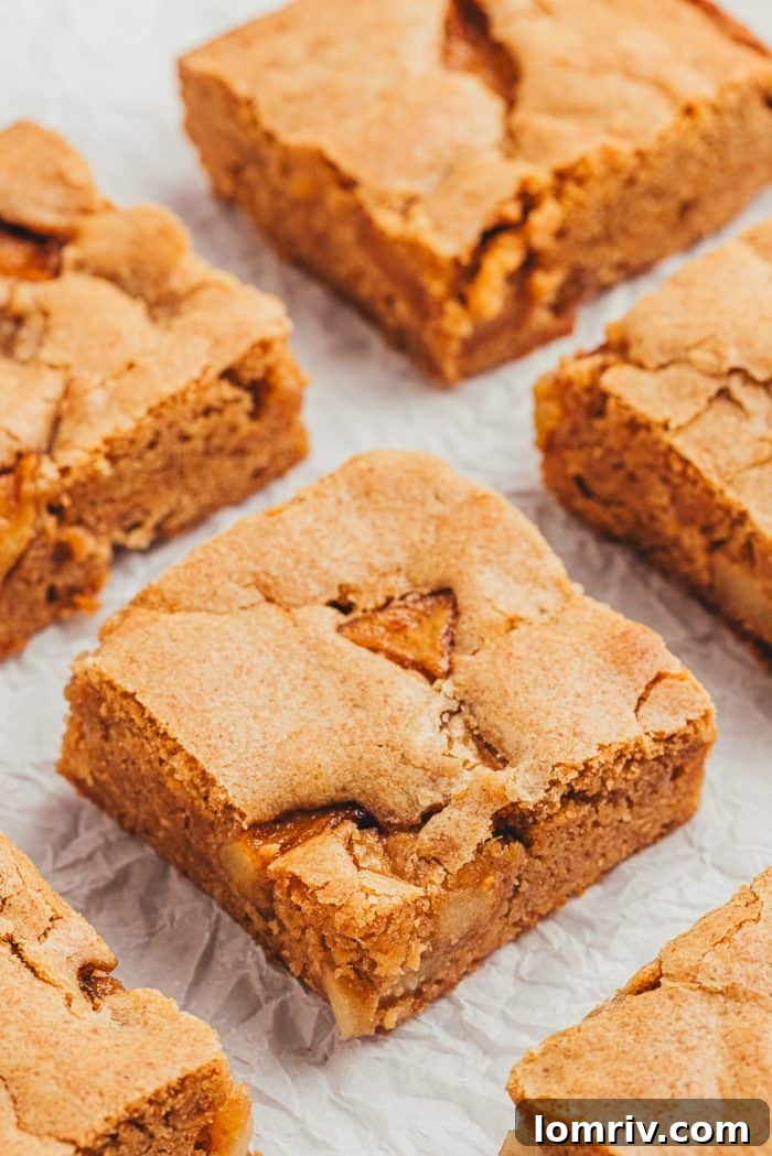 Apple Pie Blondies sliced into bars.